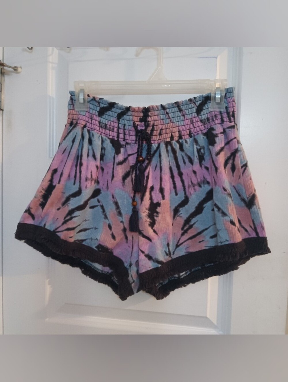 No Boundaries Tie-Dye Smocked High Waist Shorts - Pink, Blue & Black